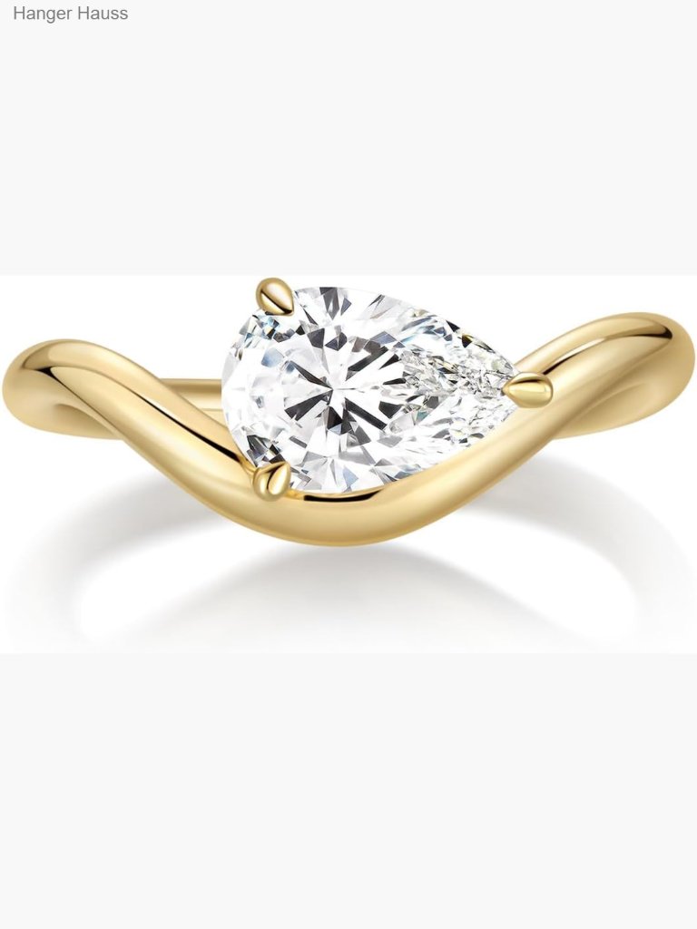 Pear Cz Wavy Ring 14k Gold Plated Cubic Zirconia Engagement Promise Ring